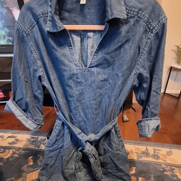 Denim Shirt Dress with Belt - Picture 2 of 7